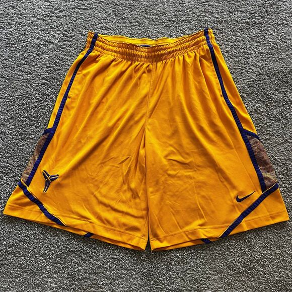 Nike Kobe Bryant Basketball Shorts Yellow Blue Lakers Mamba Mens 2XL Dri-Fit NBA - Picture 1 of 11